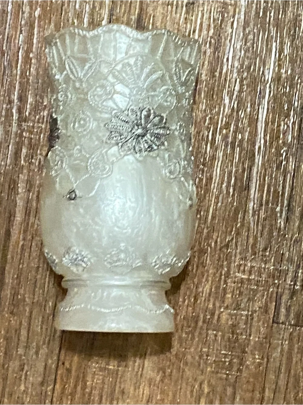 Hurricane Tealight Candle Holder Vase Victorian Lace White Silver 5”H Goth